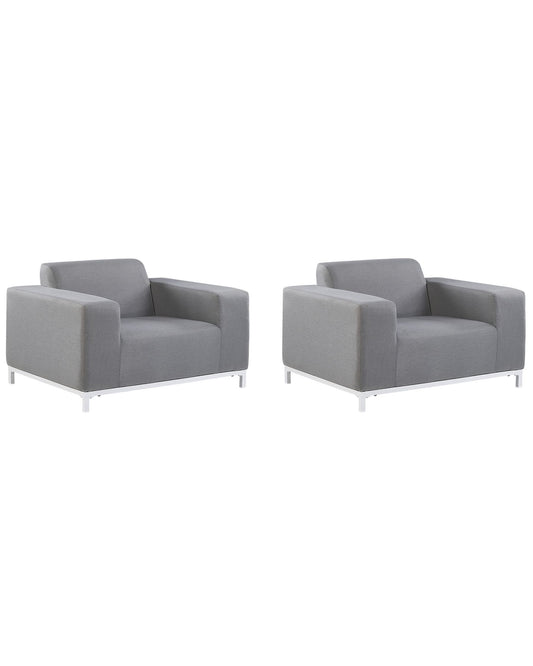 Set of 2 Garden Armchairs ROVIGO Fabric Grey