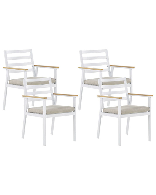 Set of 4 Garden Chairs with Cushions CAVOLI Metal Beige