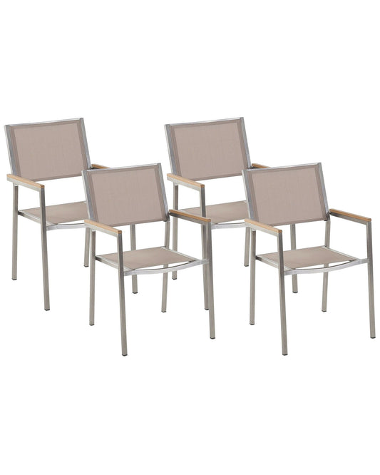 Set of 4 Garden Chairs GROSSETO Stainless Steel Beige