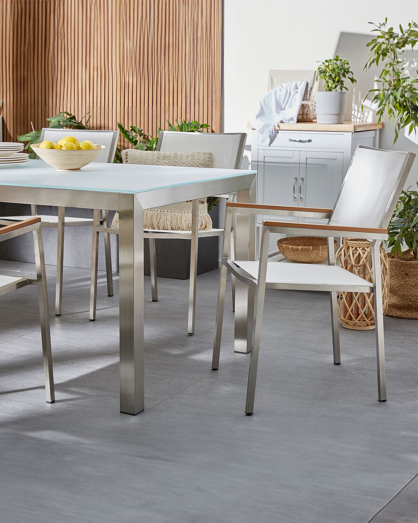 Set of 4 Garden Chairs GROSSETO Stainless Steel White