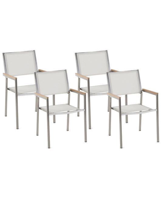 Set of 4 Garden Chairs GROSSETO Stainless Steel White