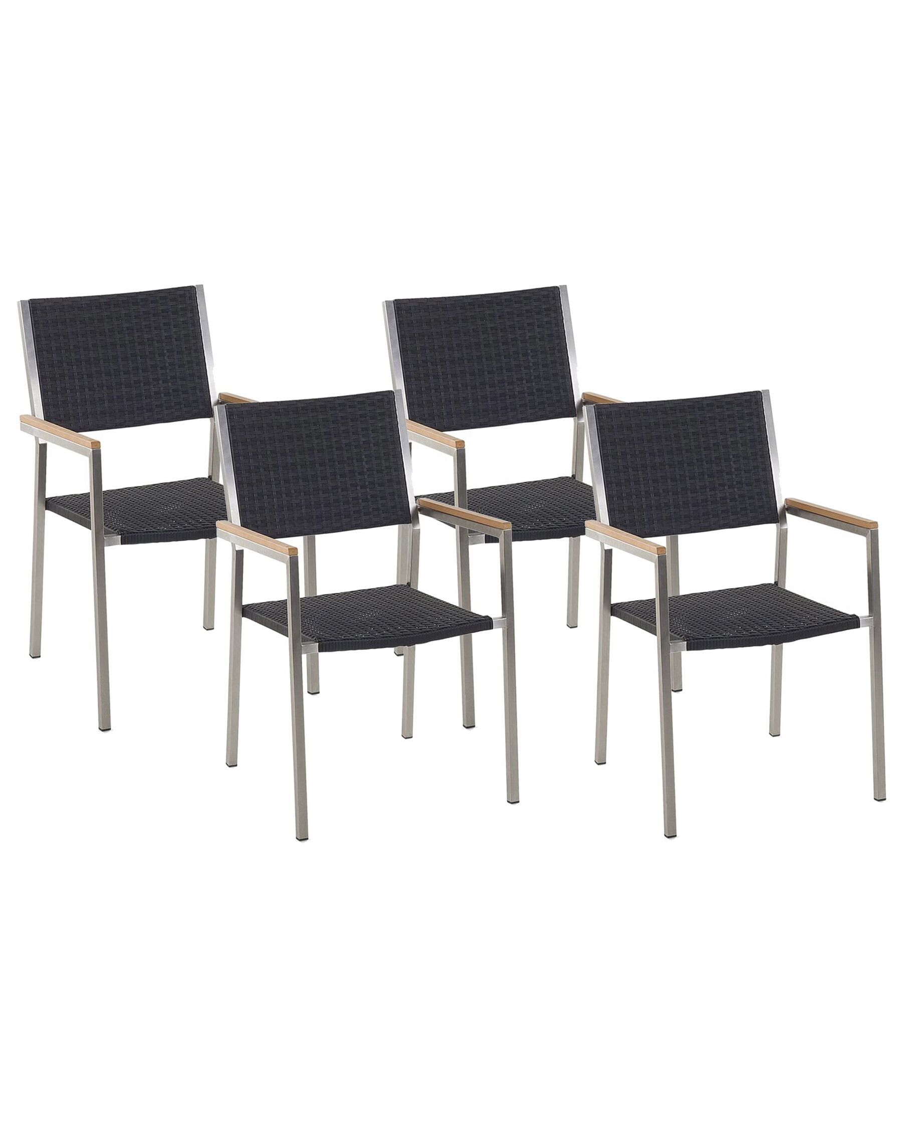 Set of 4 Garden Chairs GROSSETO PE Rattan Black