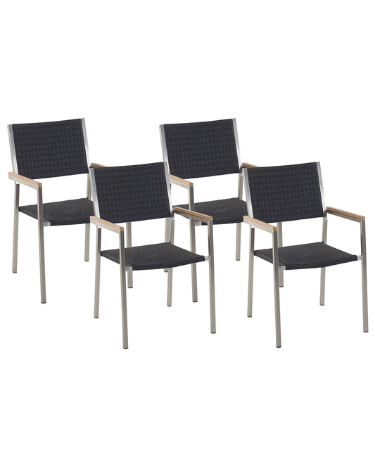 Set of 4 Garden Chairs GROSSETO PE Rattan Black