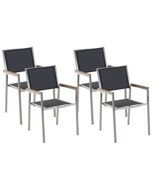 Set of 4 Garden Chairs GROSSETO Stainless Steel Black