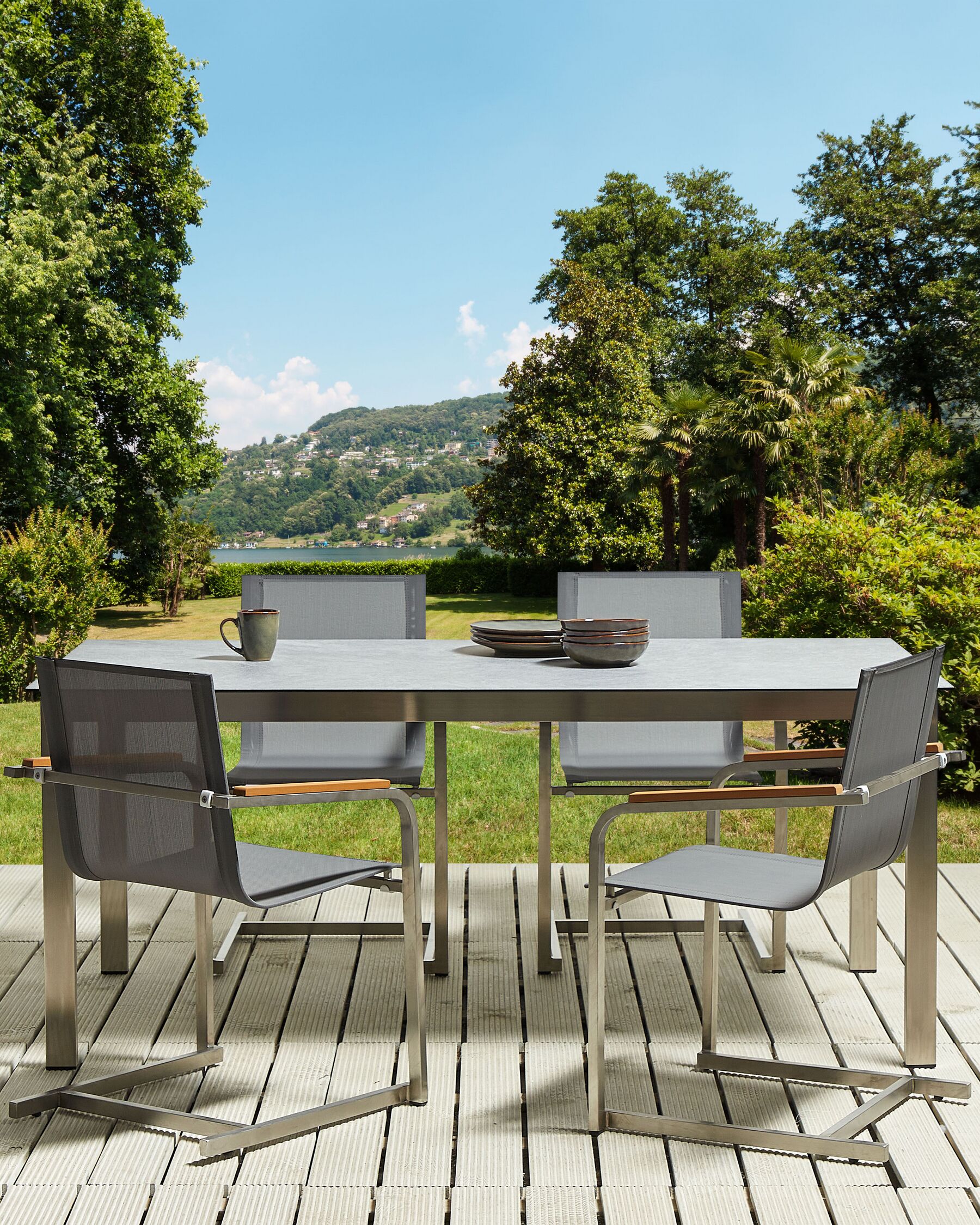Set of 4 Garden Chairs COSOLETO Stainless Steel Grey