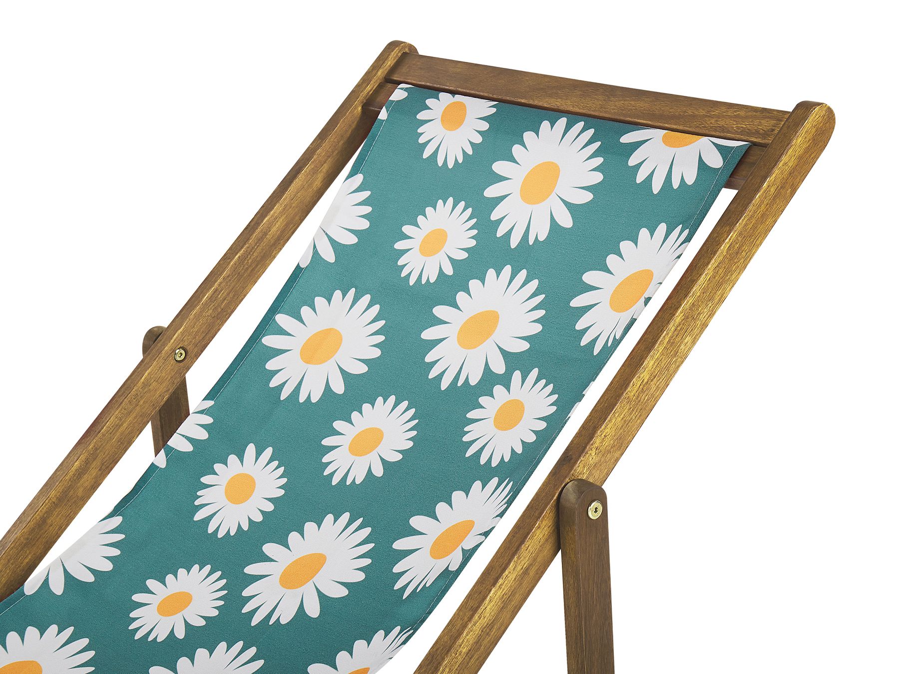 Set of 2 Acacia Folding Deck Chairs and 2 Replacement Fabrics Light Wood with Off-White / Chamomile Pattern ANZIO