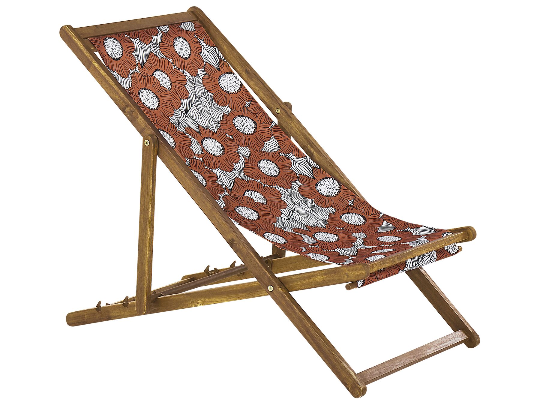 Set of 2 Folding Deck Chairs ANZIO Floral Motif with Replacement Fabrics Acacia Wood Light Brown