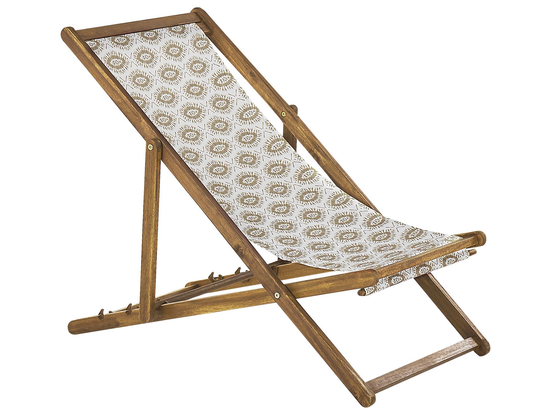 Set of 2 Folding Deck Chairs ANZIO Abstract Motif with Replacement Fabrics Acacia Wood Light Brown