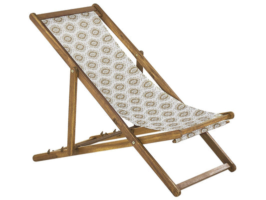 Set of 2 Folding Deck Chairs ANZIO Abstract Motif with Replacement Fabrics Acacia Wood Light Brown
