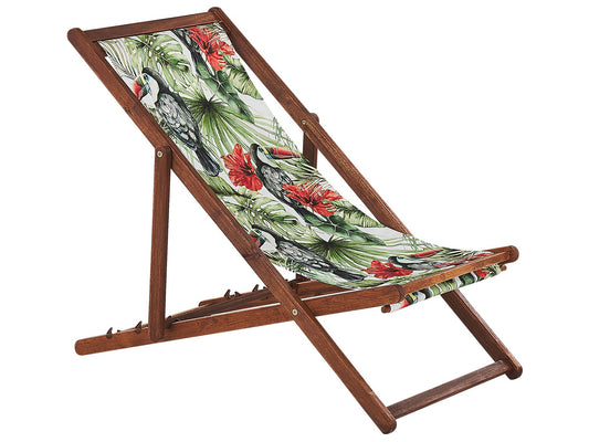 Set of 2 Folding Deck Chairs ANZIO Animal Motif with Replacement Fabrics Acacia Wood Dark Brown