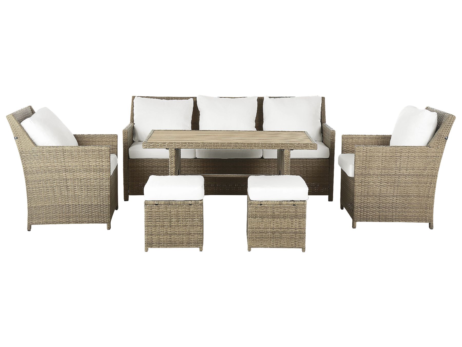Garden Lounge Set with Table and Ottoman 5 Seater FONTI with Cushions PE Rattan Brown