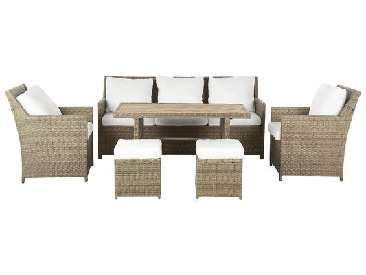 Garden Lounge Set with Table and Ottoman 5 Seater FONTI with Cushions PE Rattan Brown