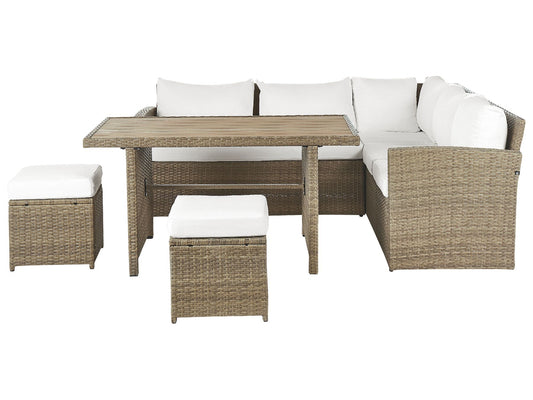 Garden Lounge Set with Table and Ottoman 5 Seater BARDI with Cushions PE Rattan Brown