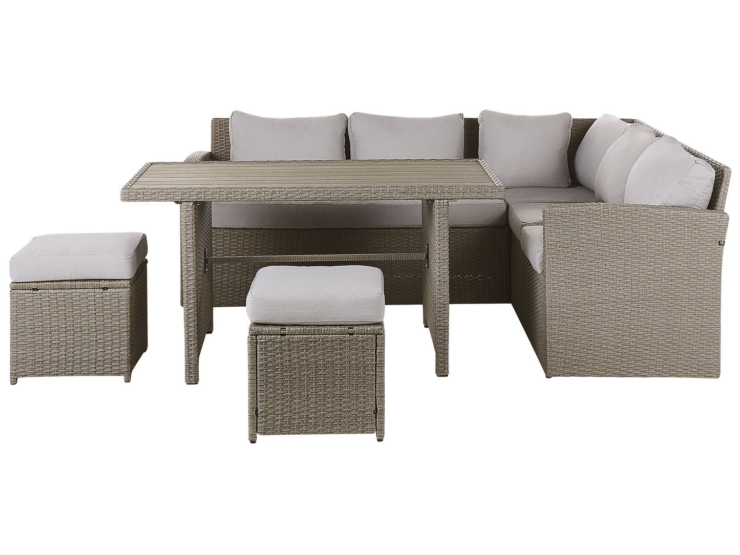Garden Lounge Set with Table and Ottoman 5 Seater BARDI with Cushions PE Rattan Taupe