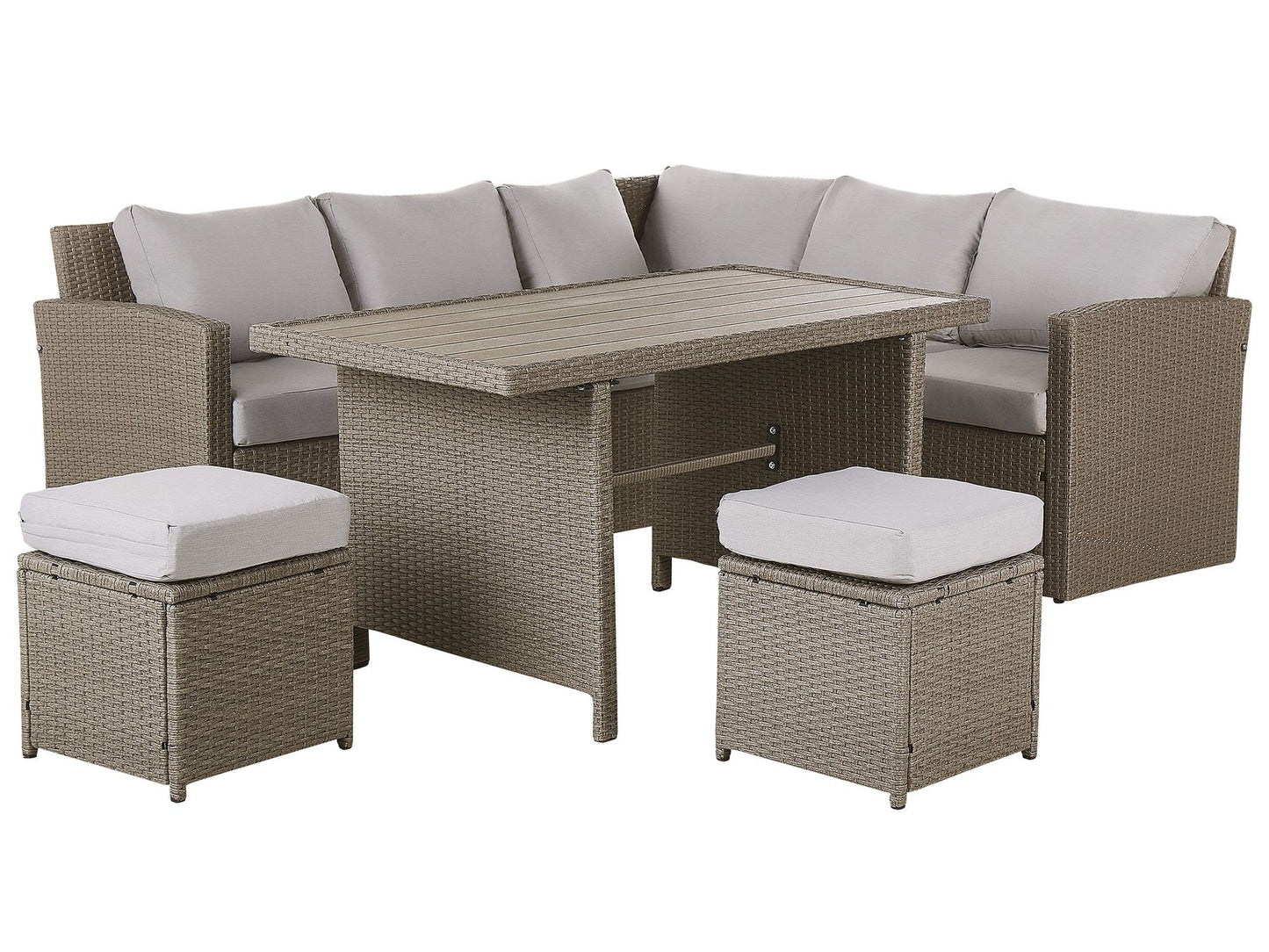 Garden Lounge Set with Table and Ottoman 5 Seater BARDI with Cushions PE Rattan Taupe