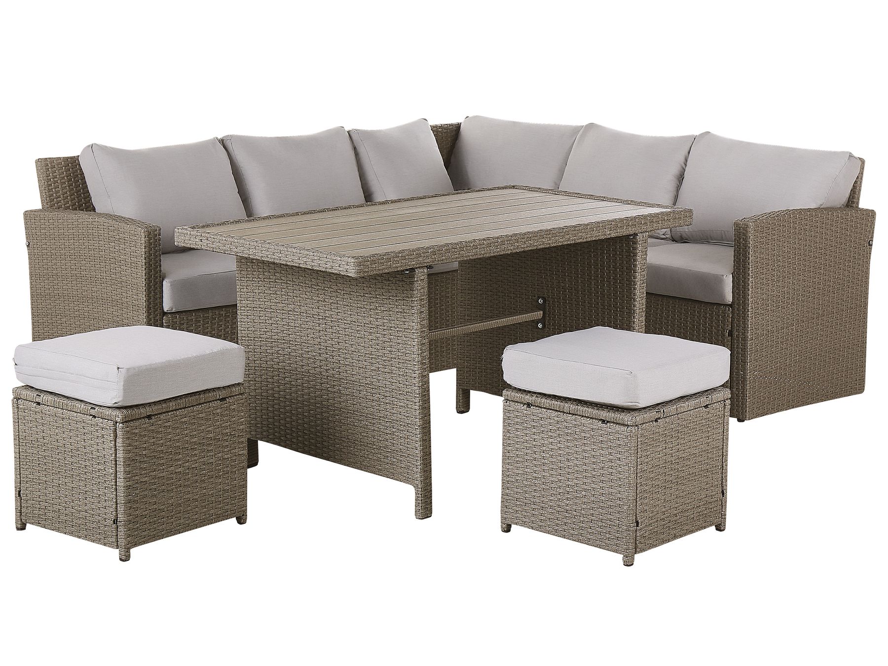 Garden Lounge Set with Table and Ottoman 5 Seater BARDI with Cushions PE Rattan Taupe
