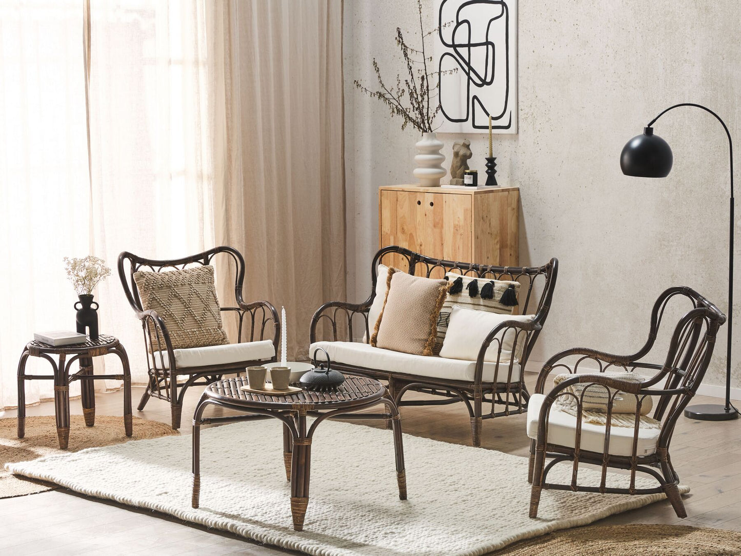 Garden Lounge Set with Table 4 Seater BRINDISI Rattan Dark Brown