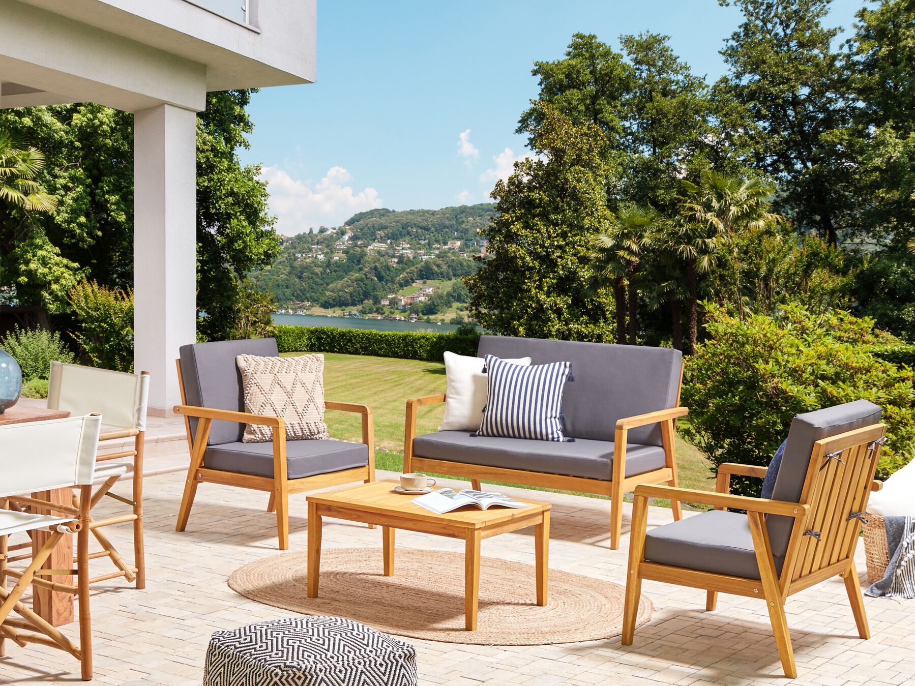 Garden Lounge Set with Table 4 Seater PALLANO Acacia Wood Dark Grey