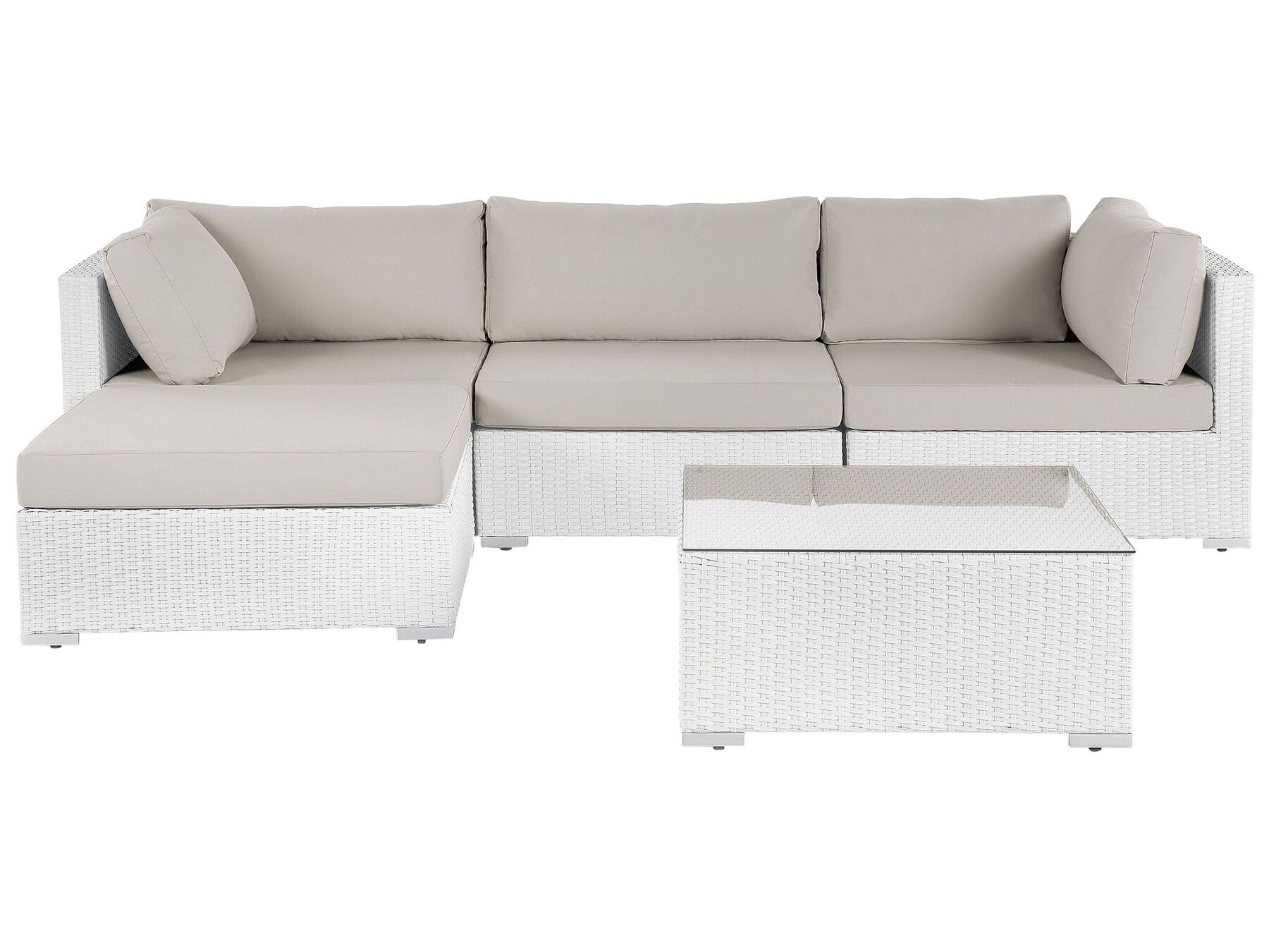 Garden Corner Sofa with Table 4 Seater SANO Left Hand Modular PE Rattan White