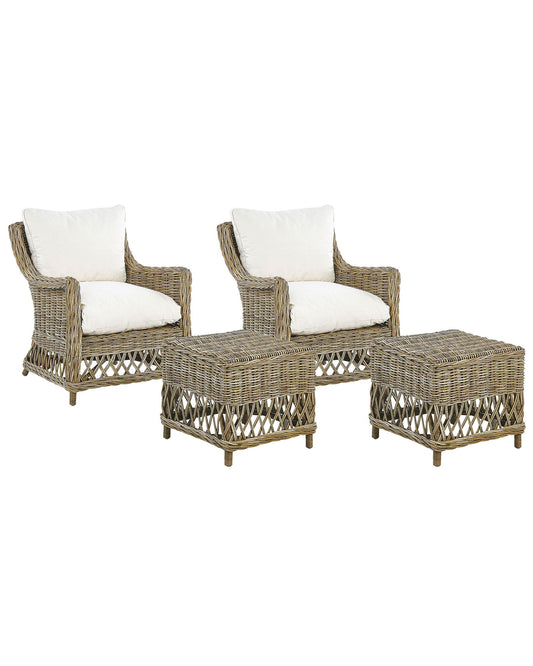 Set of 2 Garden Armchairs with Cushions RIBOLLA with Footstool Rattan Natural