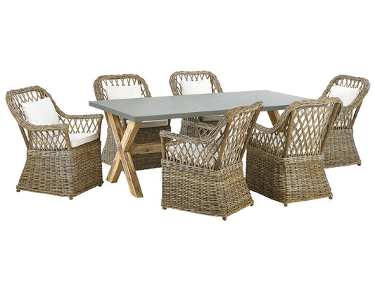 Garden Dining Set 6 Seater MAROS/OLBIA with Cushions Concrete Light Brown
