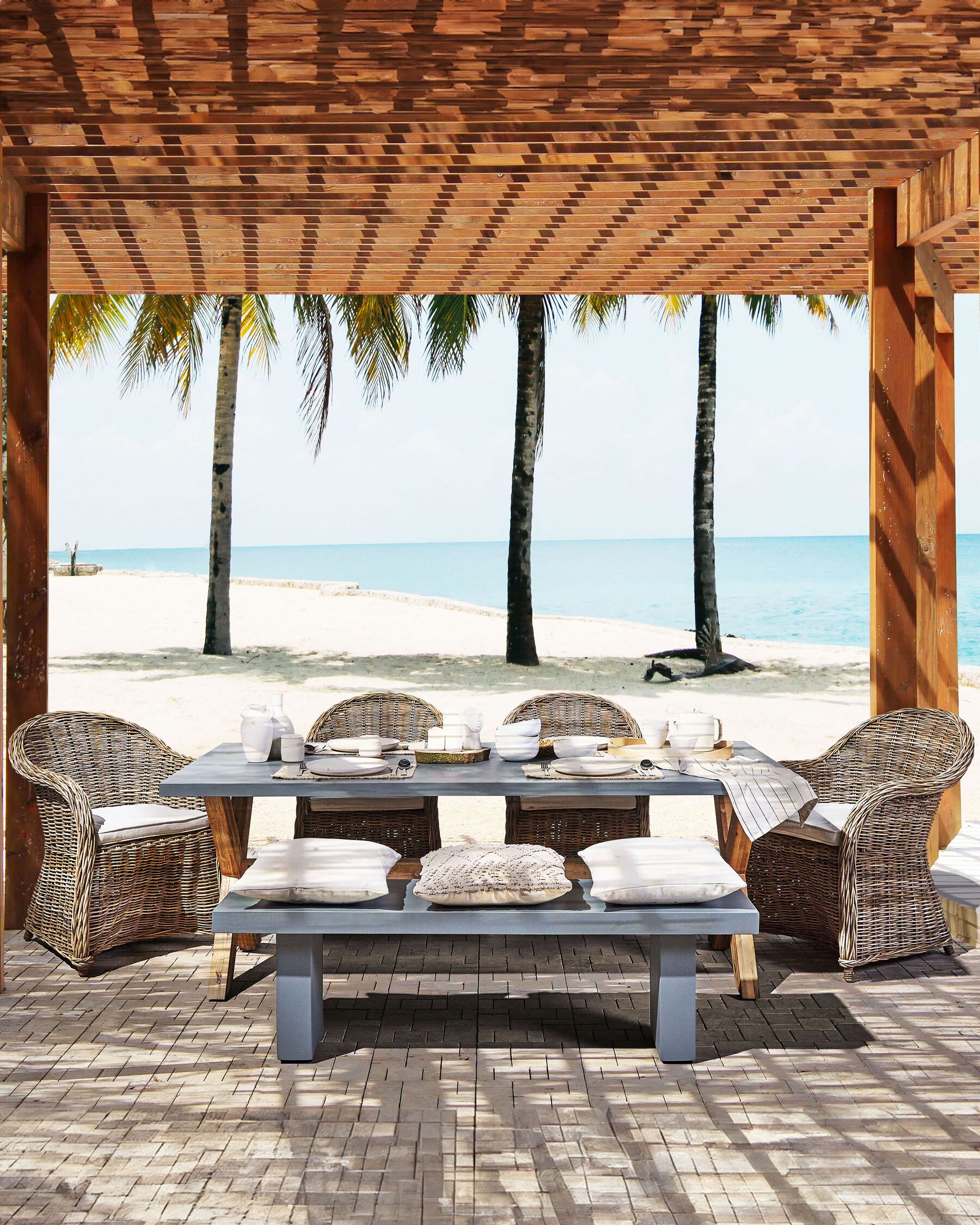 set of 2 garden armchairs with cushions susua rattan natural