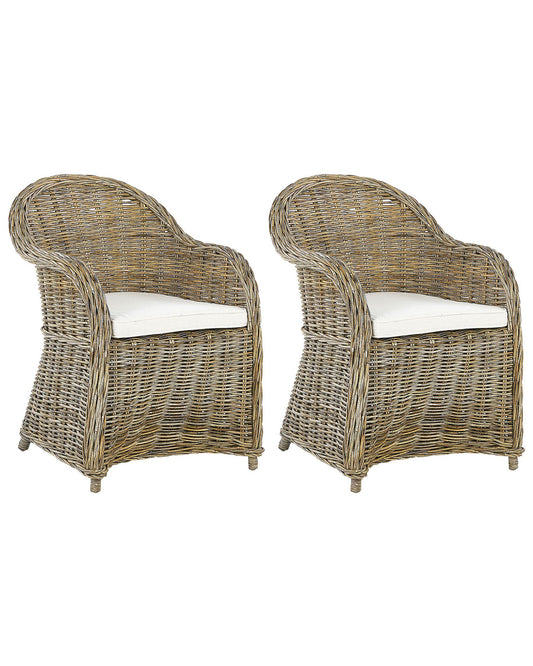 set of 2 garden armchairs with cushions susua rattan natural