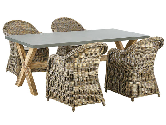 Garden Dining Set 4 Seater SUSUA/OLBIA with Cushions Concrete Light Brown
