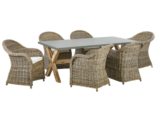 Garden Dining Set 6 Seater SUSUA/OLBIA with Cushions Concrete Light Brown