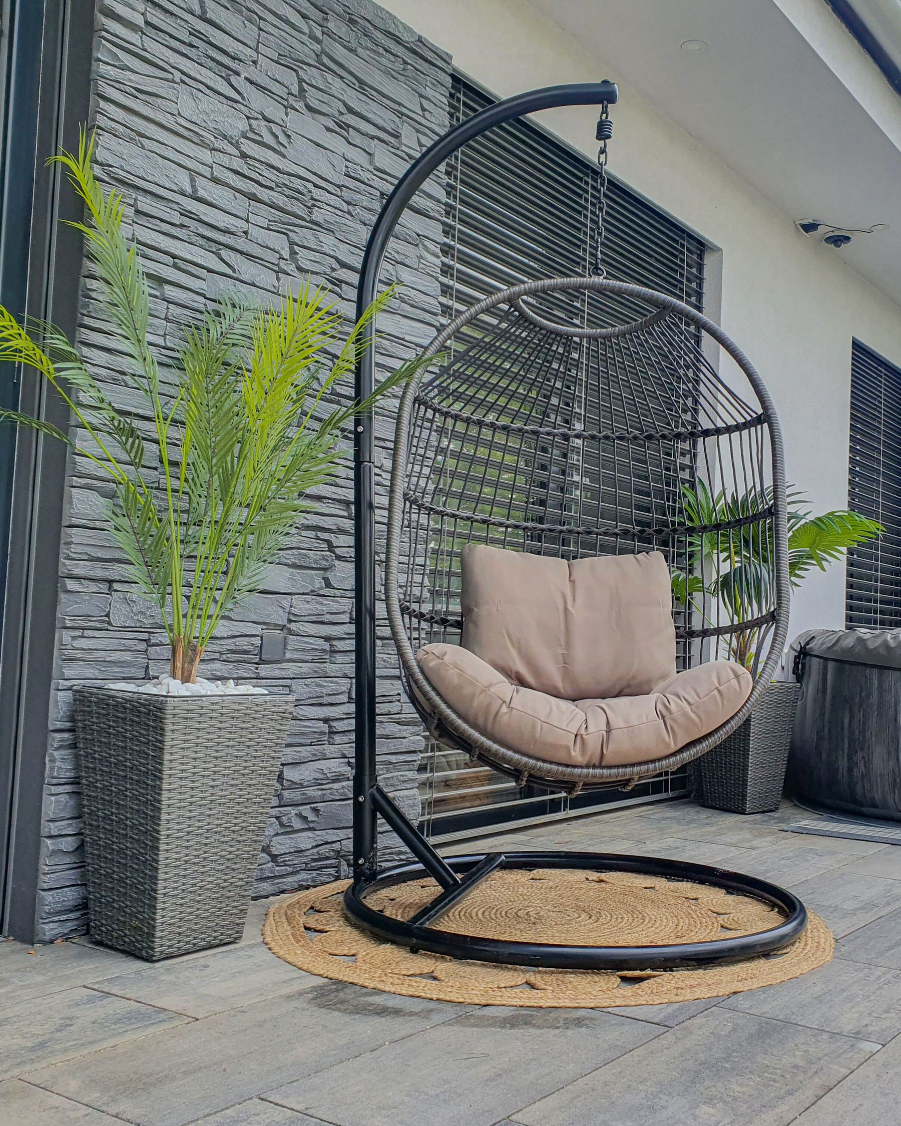 Hanging Chair with Stand ALBA PE Rattan Black