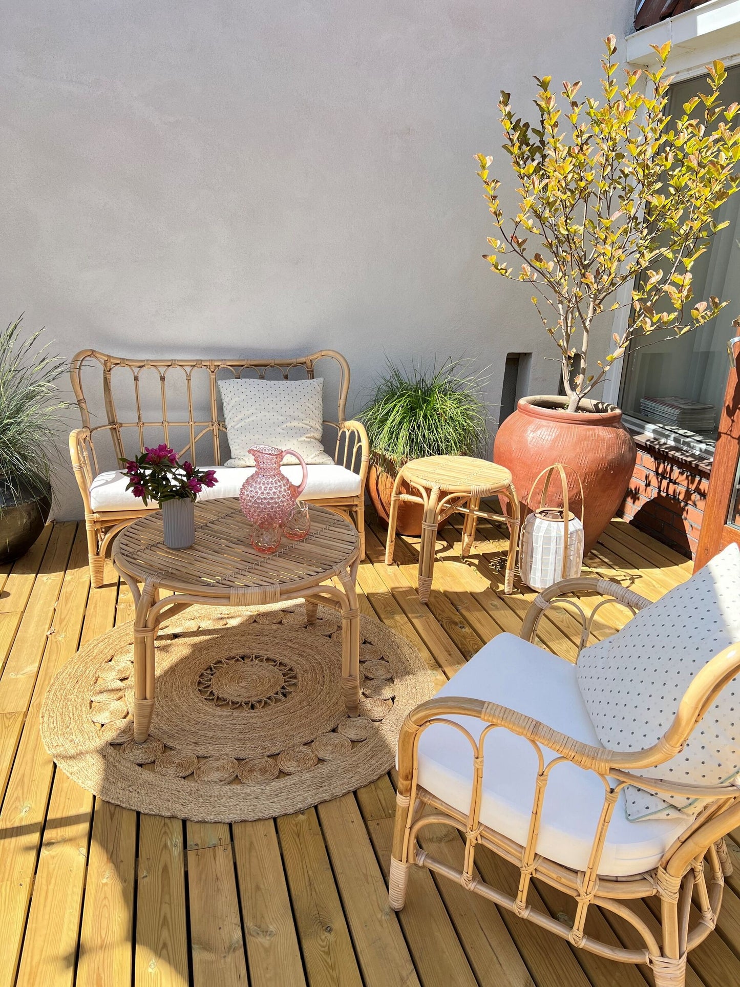 Garden Lounge Set with Table 4 Seater BRINDISI Rattan Natural