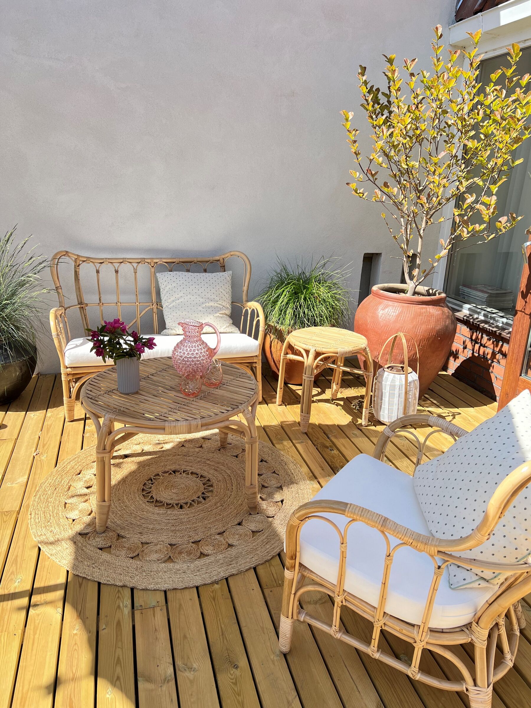 Garden Lounge Set with Table 4 Seater BRINDISI Rattan Natural