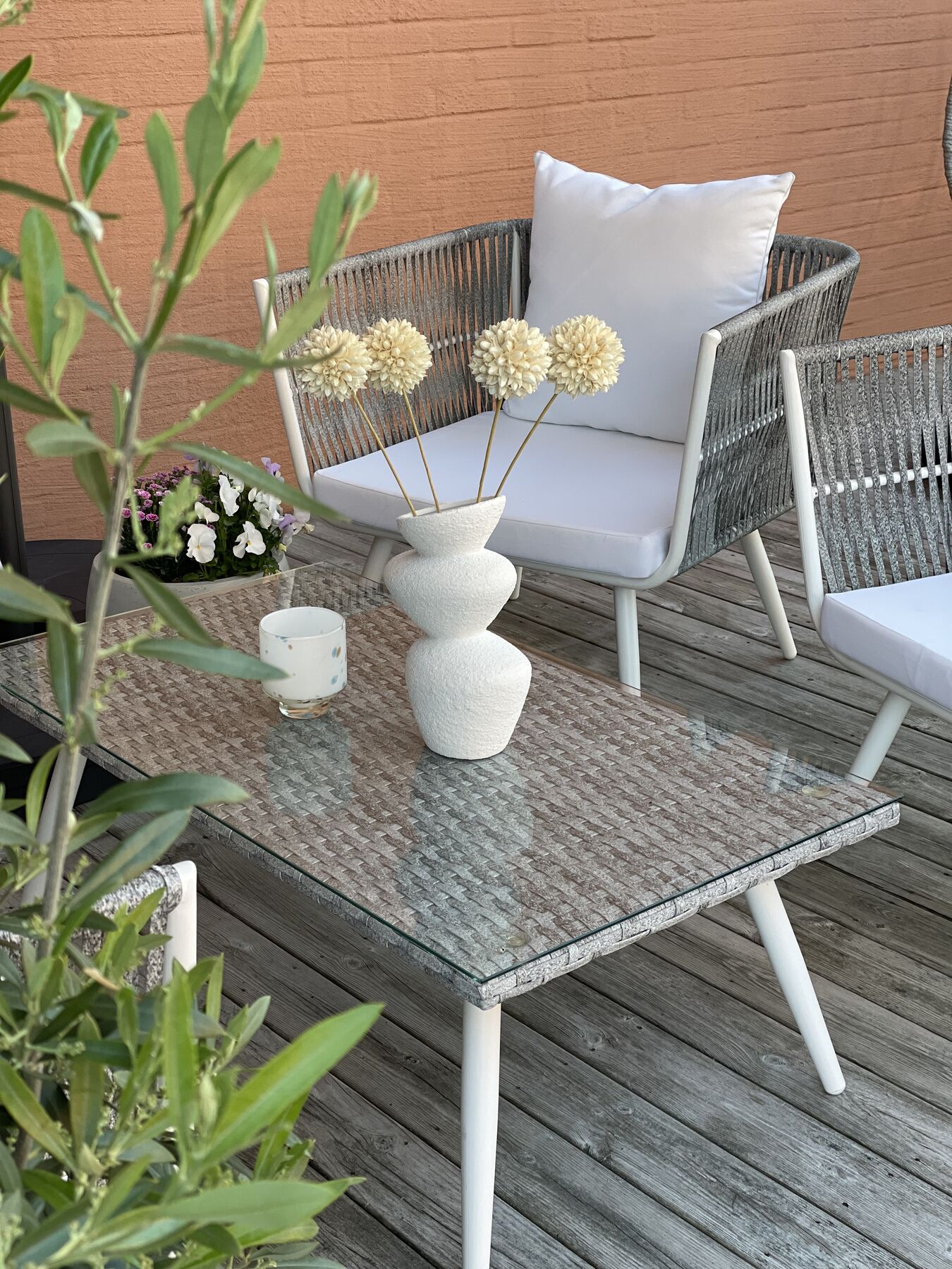 Garden Lounge Set with Table 4 Seater RAGUSA PE Rattan Off-White
