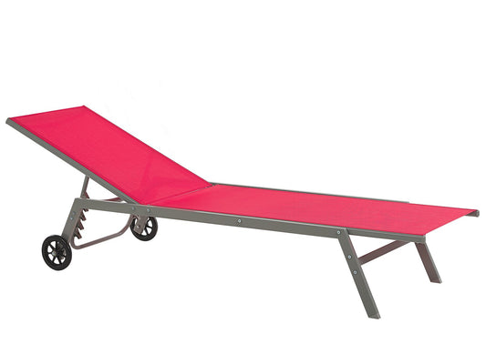 Steel Garden Sun Lounger with Wheels Red LEVANZO