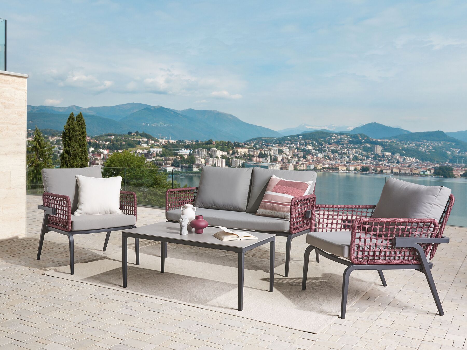 Garden Lounge Set with Table 4 Seater SCIACCA Metal Grey