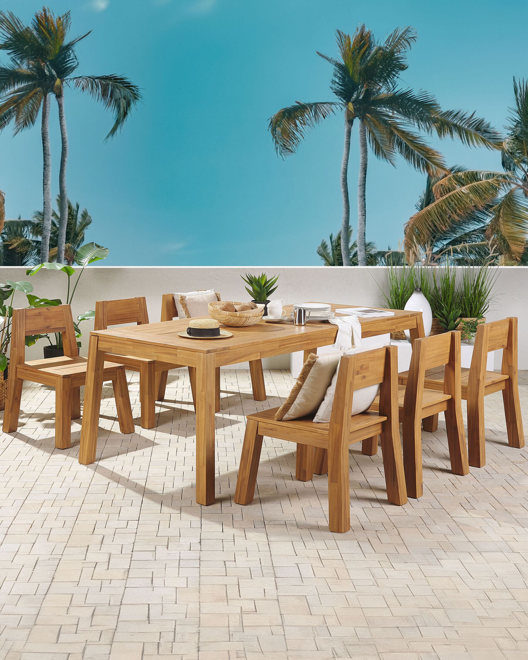 Set of 6 Garden Chairs LIVORNO Acacia Wood Brown