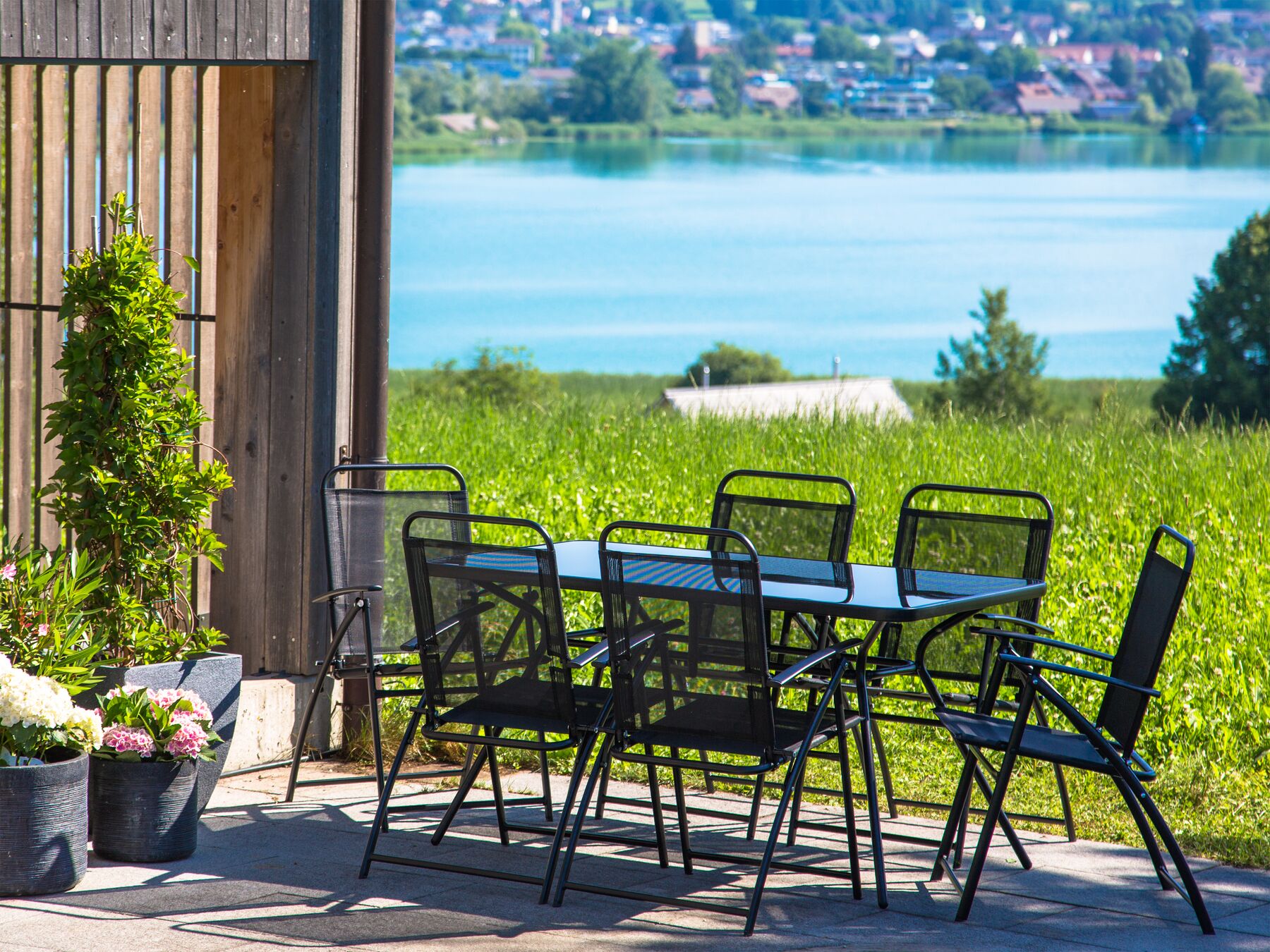 Garden Dining Set 6 Seater LIVO Metal Black