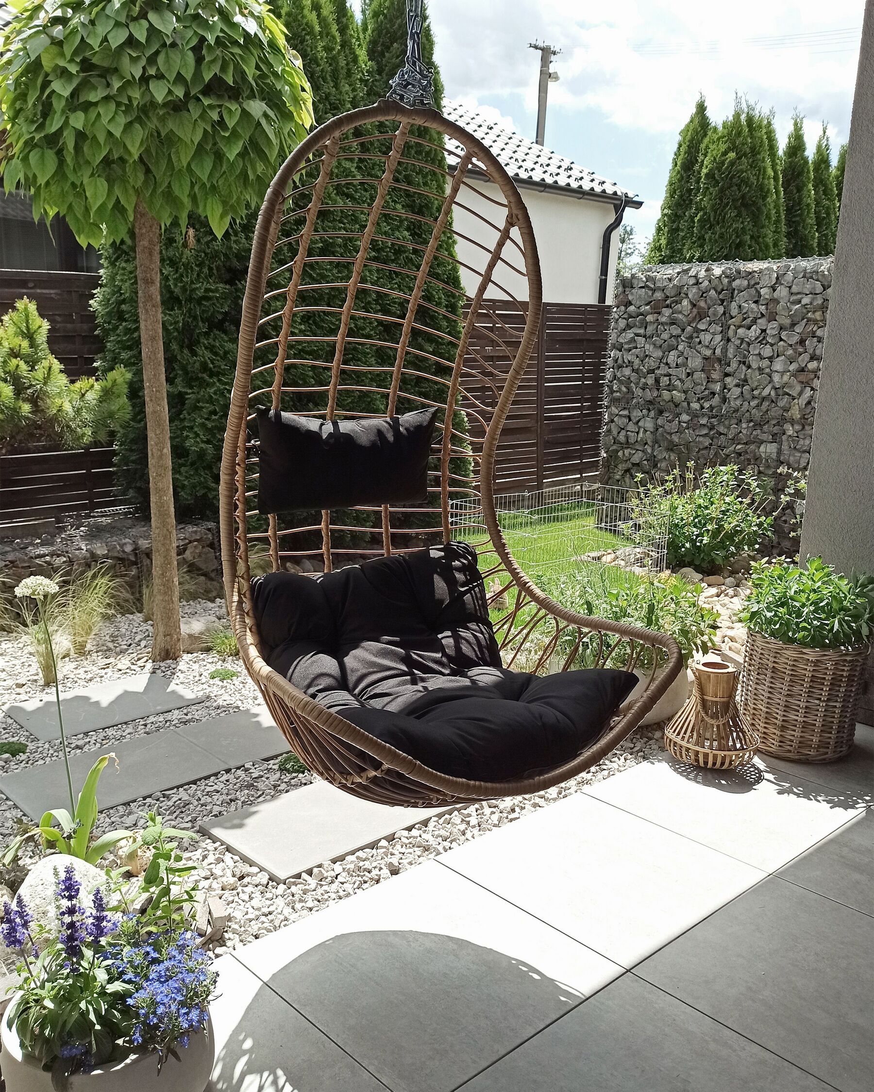 Hanging Chair with Stand PINETO PE Rattan Natural