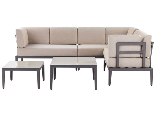Garden Corner Sofa with Table 6 Seater RIMA III Left Hand Modular Metal Beige