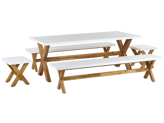 Garden Dining Set with Benches and Stools 8 Seater OLBIA Concrete White