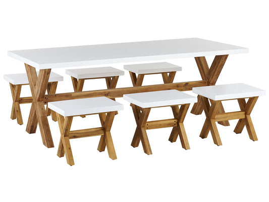 Garden Dining Set with Stools 6 Seater OLBIA Concrete White