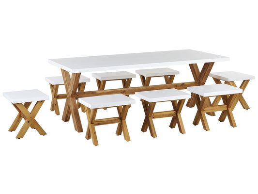 Garden Dining Set with Stools 8 Seater OLBIA Concrete White