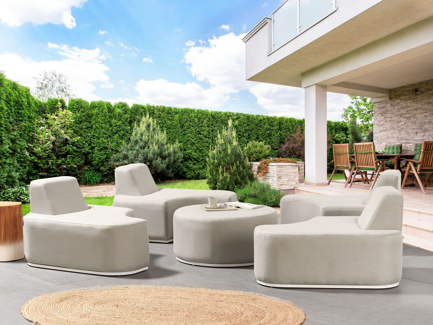 Garden Lounge Set with Table 4 Seater FABRO Modular Light Grey