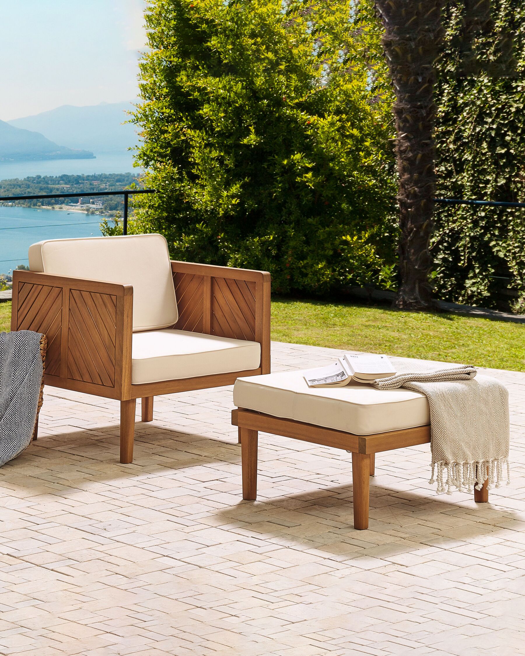 Garden Armchair with Ottoman BARATTI Acacia Wood Brown