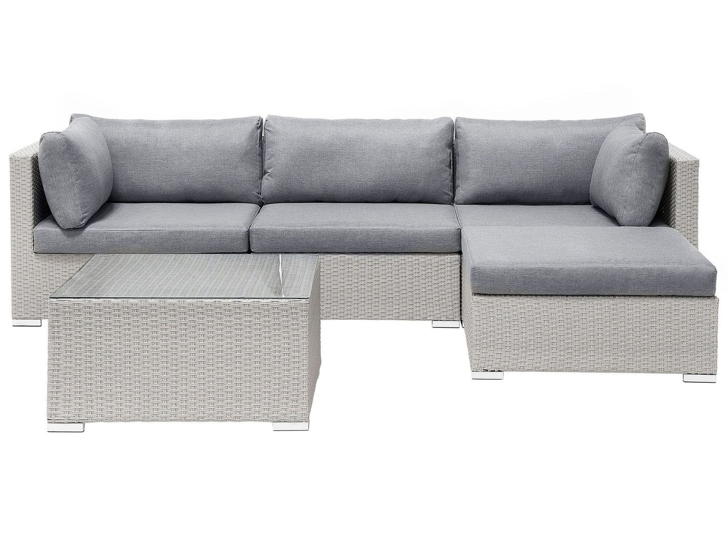 Garden Corner Sofa with Table 4 Seater SANO II Right Hand Modular PE Rattan Light Grey