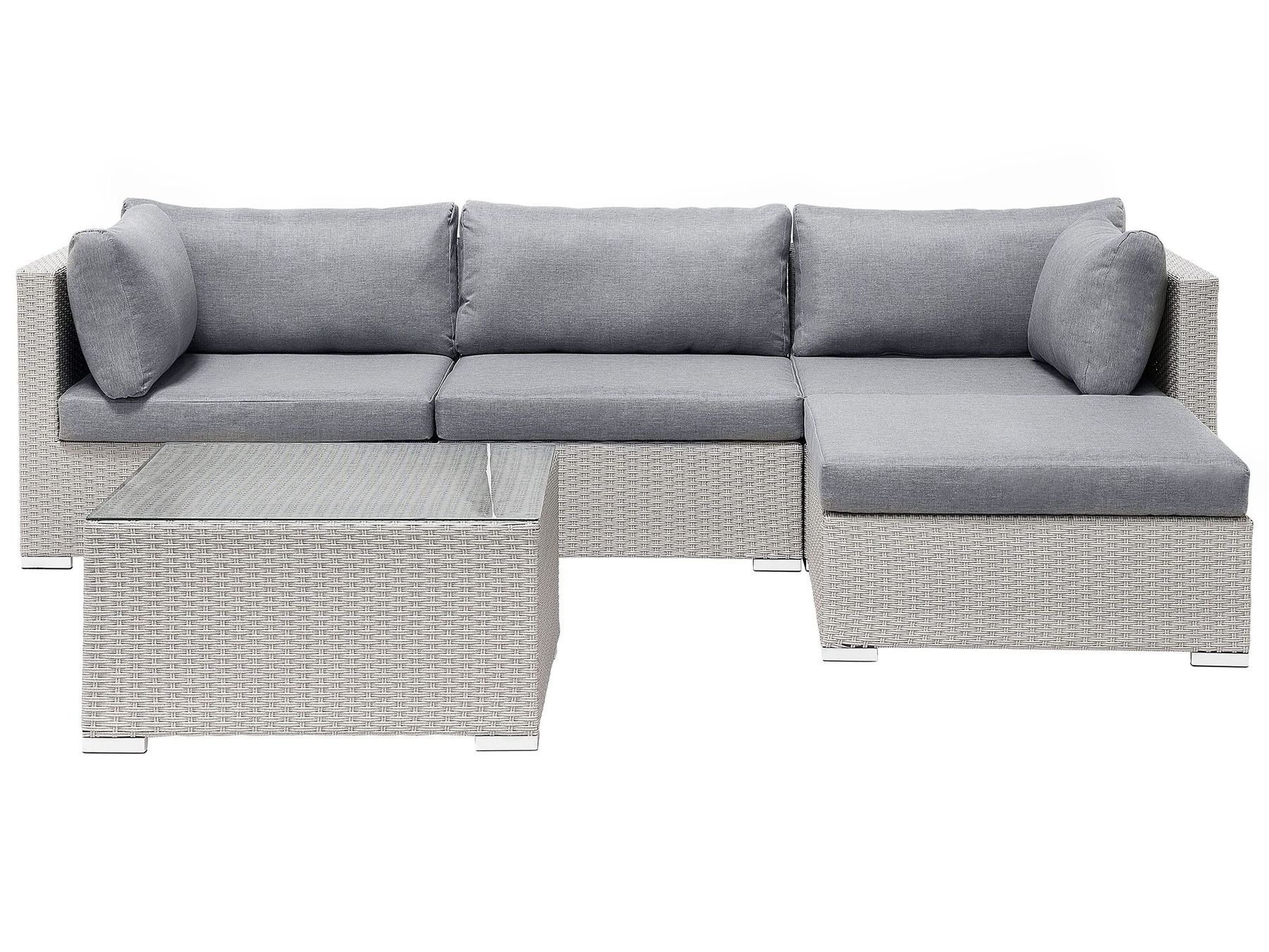 Garden Corner Sofa with Table 4 Seater SANO II Right Hand Modular PE Rattan Light Grey
