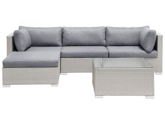 Garden Corner Sofa with Table 4 Seater SANO II Right Hand Modular PE Rattan Light Grey