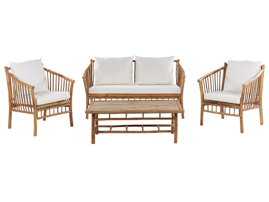 Garden Lounge Set with Table 4 Seater MAGGIORE Bamboo Wood Light Brown
