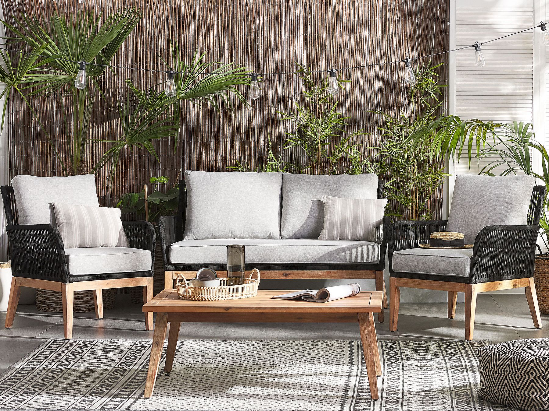 Garden Lounge Set with Table 4 Seater MERANO Acacia Wood Grey