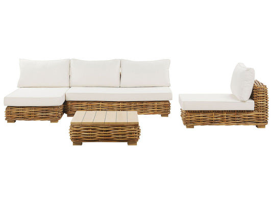Garden Lounge Set with Table 4 Seater VARALLO Right Hand Modular Rattan Natural